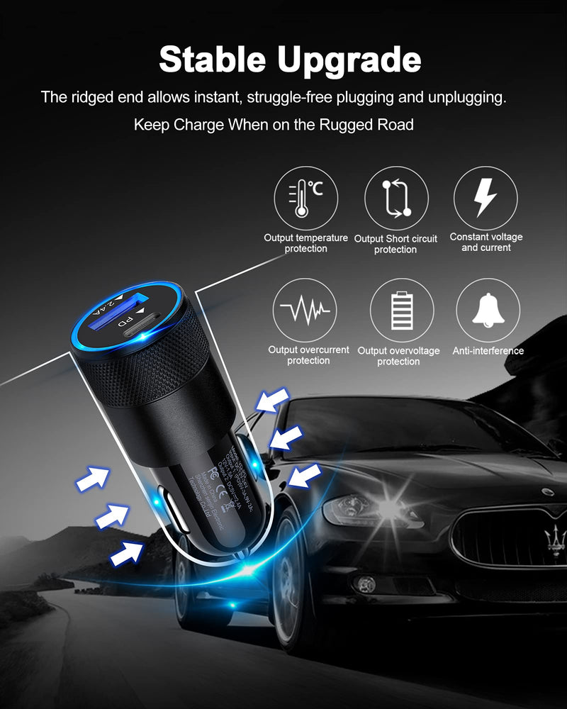 30W USB C Car Charger, [2Pack] PD 3.0 Fast Charge Dual Port USB Type C and 2.4a USB A Cargador Carro Lighter Adapter Base for iPhone, iPad, Samsung Galaxy, LG, Google Pixel GPS, Z Play Droid, Motorola Black-PD - LeoForward Australia