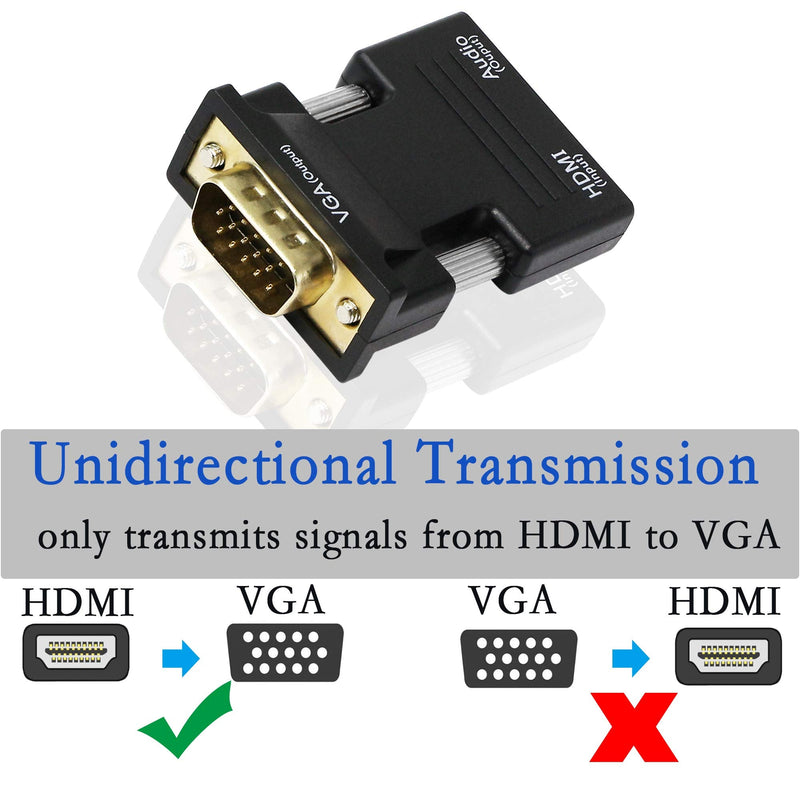  [AUSTRALIA] - PNGKNYOCN HDMI to VGA Adapter,1080P HDMI to VGA Audio Output Cable for Computer, Projector, HDTV Etc(3.5mm Stereo Cable Included)