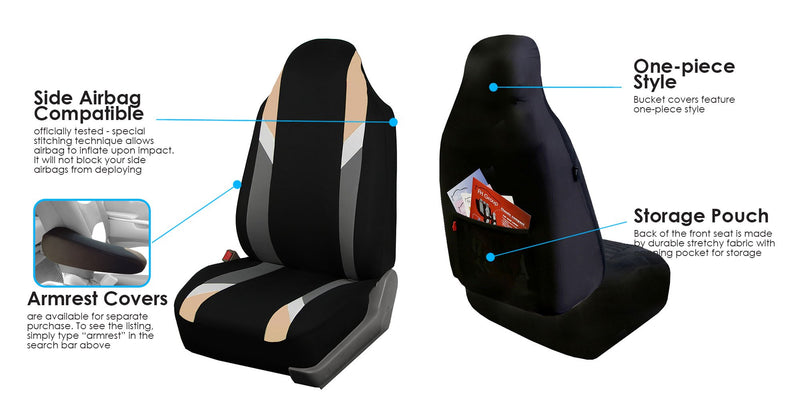 FH Group FB133BEIGE102 Bucket Seat Cover (Supreme Modernistic Airbag Compatible (Set of 2) Beige) - LeoForward Australia