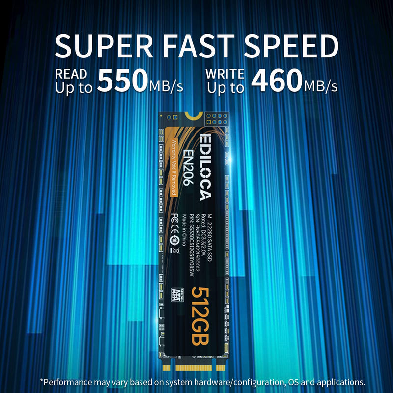  [AUSTRALIA] - EDILOCA EN206 512GB 3D NAND M.2 SSD, M.2 2280 SATA III 6Gb/s SSD Internal Hard Drive, Read/Write Speed up to 550/460 MB/s, Compatible with Ultrabooks, Tablet Computers and Mini PCs