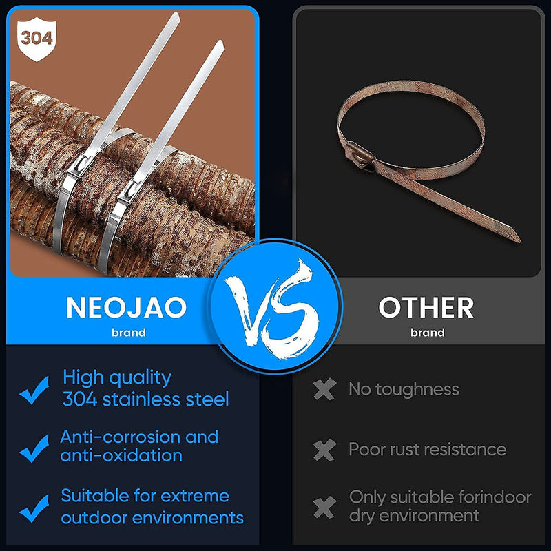  [AUSTRALIA] - Neojao Metal Zip Ties,100 Pcs 11.8 Inch,304 Stainless Steel Zip Ties Multi-purpose Metal Cable Ties-Suitable for Outdoor Chain Link Fence and Exhaust Wrap Zip Ties
