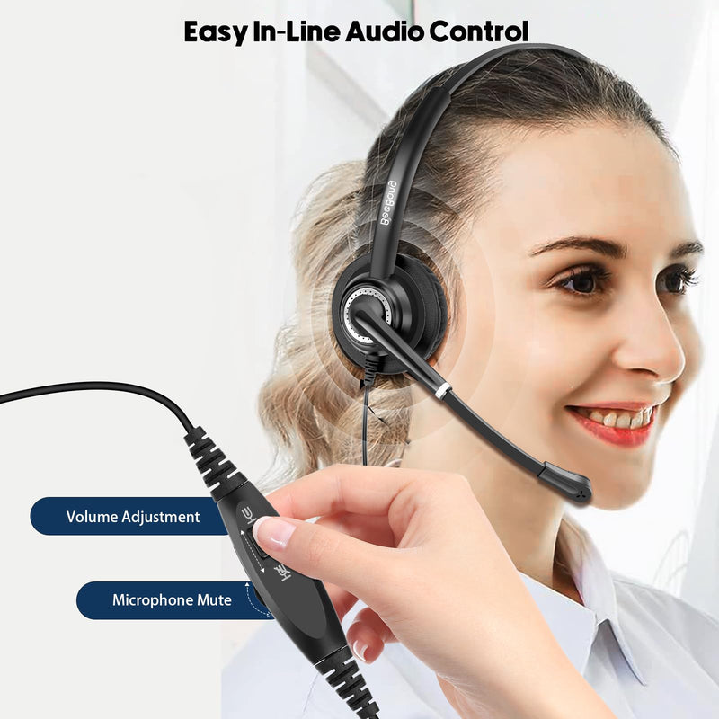  [AUSTRALIA] - Beebang Telephone Headset with Microphone Noise Canceling for Office Landline Deskphone, with Mic Mute Volume Controller, Mono RJ9 Phone Headset for Call Center Avaya Polycom Nortel Monaural