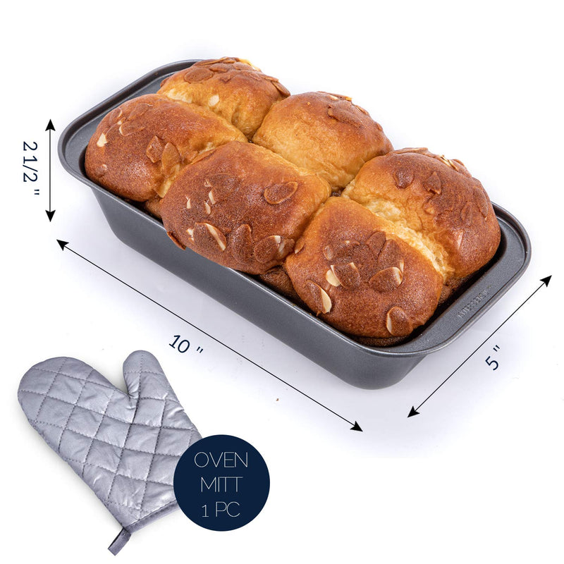 [AUSTRALIA] - KITESSENSU Bread Pans for Baking, Nonstick Carbon Steel Loaf Pan, 10 x 5 Inch, Set of 4, Oven Mitt Included 4 Pans + 1 Oven Mitt