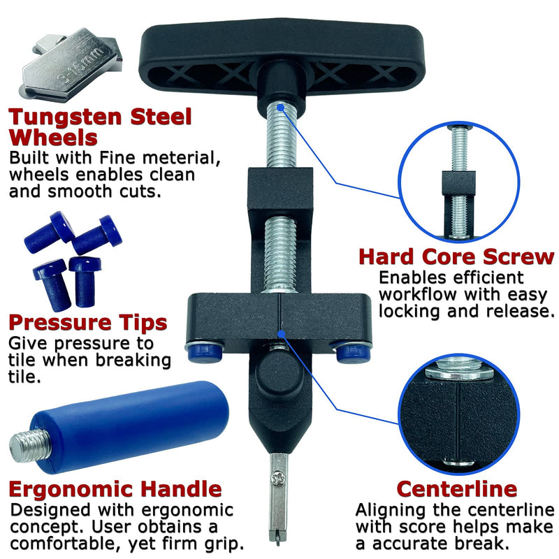  [AUSTRALIA] - Glass Cutter Hand Tool, Manual Tile Cutter, 2 in 1 Glass Cutting Tool with Glass Breaking Pliers, DIY Tool Kit, 3 Tungsten Steel Blades, 4 Tips, 1 Screwdriver, Black 2 in 1 tile&glass cutter black