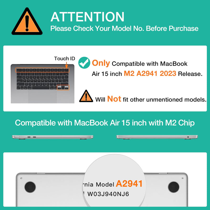  [AUSTRALIA] - MOSISO Compatible with MacBook Air 15 inch Case 2023 Release A2941 M2 Chip with Liquid Retina Display & Touch ID, Protective Plastic Hard Shell Case & Keyboard Cover Skin, Black