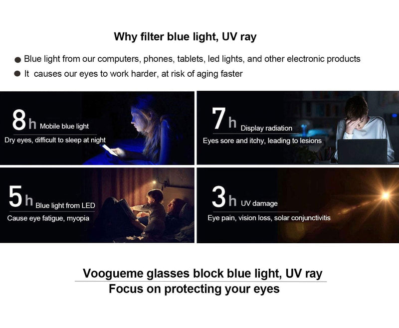  [AUSTRALIA] - Voogueme Stylish Tortoise Cat Eye Blue Light Blocking Glasses for Women, Block UV Blue Light, Anti Eyestrain Eyeglasses Portia VFX0060-02