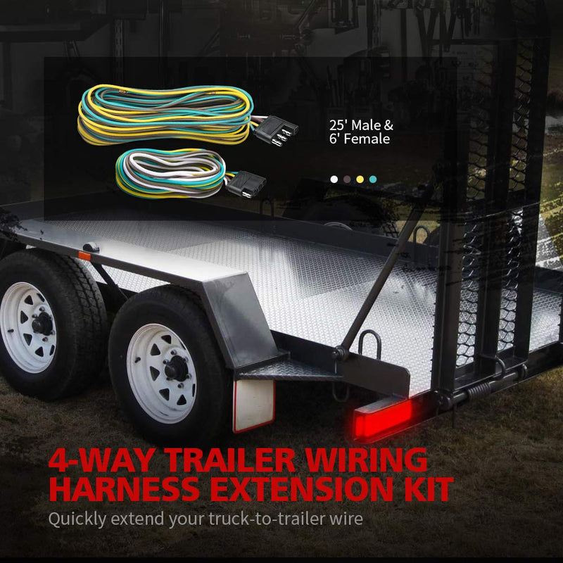  [AUSTRALIA] - MICTUNING Trailer Wiring Harness Extension Kit - 4 Pin 25 Feet Male and 6 Feet Female Connector, 18 AWG Color Coded 4-Way Flat Wires for Under or Over 80 Inches Wide Trailers