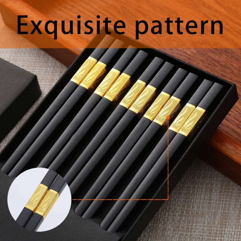  [AUSTRALIA] - 10 Pairs Fiberglass Chopsticks, Reusable Alloy Chop Sticks Non-slip Chopsticks in Minimalism Style, Dishwasher, 9 1/2 Inches (Golden) Golden