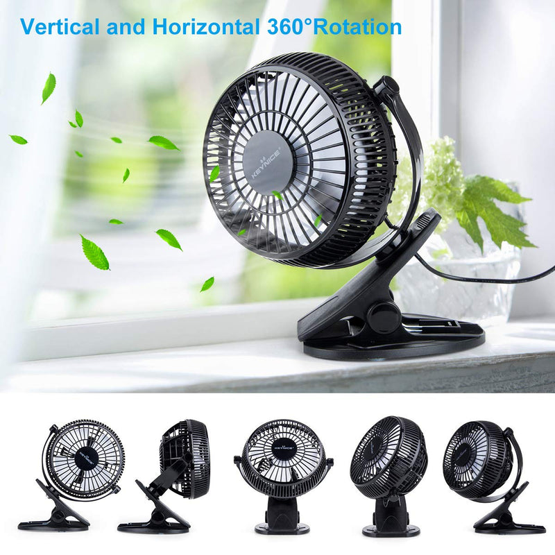  [AUSTRALIA] - KEYNICE USB Desk Fan, 4 Inch Table Fans, Mini Clip on Fan, Portable Cooling Fan with 2 Speed, USB Powered Stroller Fan, 360° Rotate USB Fan, Personal Quiet Electric Fan for Home Office Camping- Black 01Black