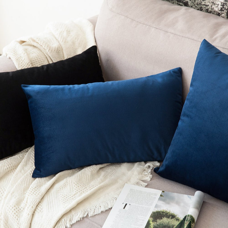  [AUSTRALIA] - MIULEE Pack of 2, Velvet Soft Solid Decorative Square Throw Pillow Covers Set Cushion Case for Sofa Bedroom Car 12 x 20 Inch 30 x 50 cm 12''x20'' Dark Blue