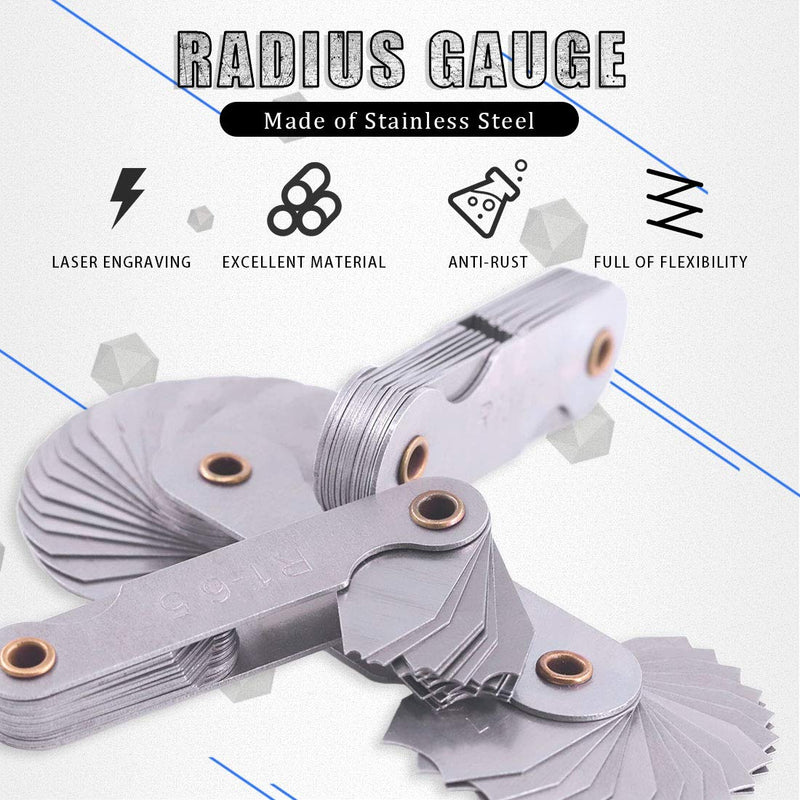  [AUSTRALIA] - Glarks 4 Pack R0.3-1.5/ R1-6.5/ R7-14.5/ R15-25 Radius Gauge Set, Stainless Steel Radius Fillet Gage Portable Concave Convex Measuring Tool for Tool and Die Makers Check