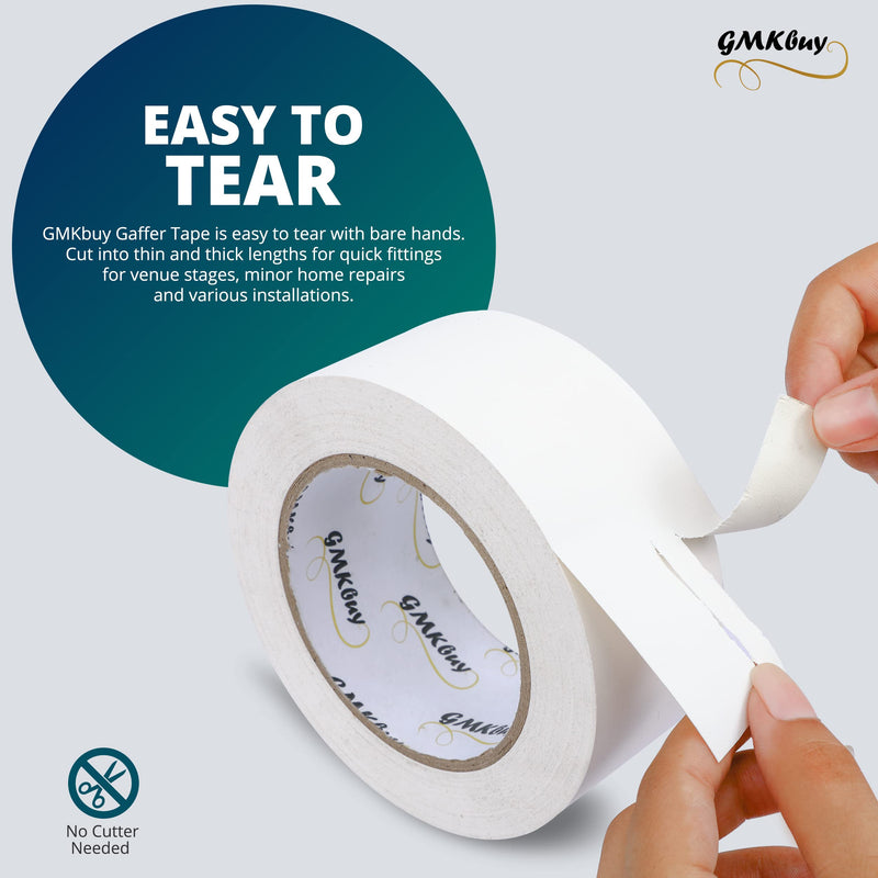  [AUSTRALIA] - GMKbuy Gaffers Tape – 2inch x 30yard Matte White - Heavy Duty, Non-Reflective, Easy to Tear, Leaves No Residue, Waterproof Cloth Gaff Tape to Secure Cords & Wires for Home, Office, & Media Industry 2 Inch x 30 Yards - [1 Pack]