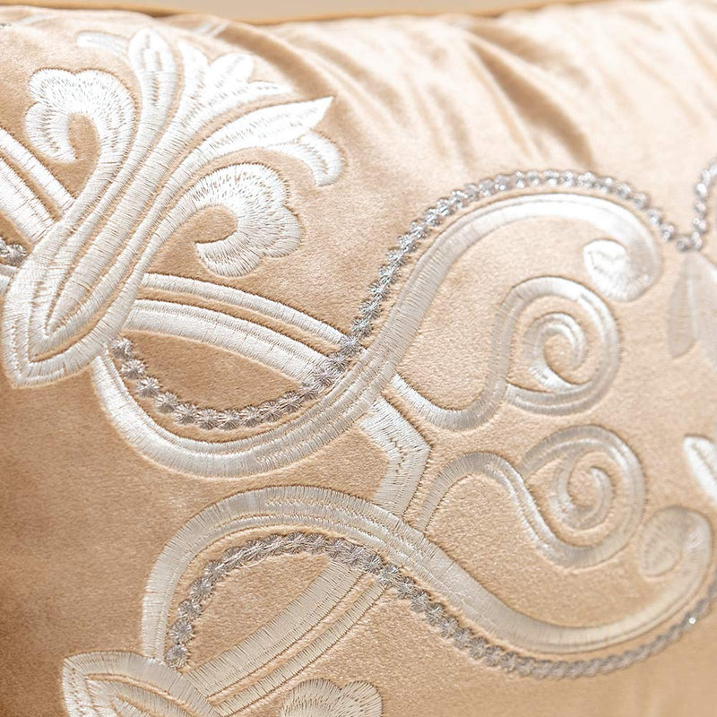  [AUSTRALIA] - Avigers 12 x 20 Inch European Cushion Cover Luxury Velvet Home Decorative Embroidery Petunias Pillow Case Pillowcase for Sofa Chair Bedroom Living Room, Beige 12" x 20"
