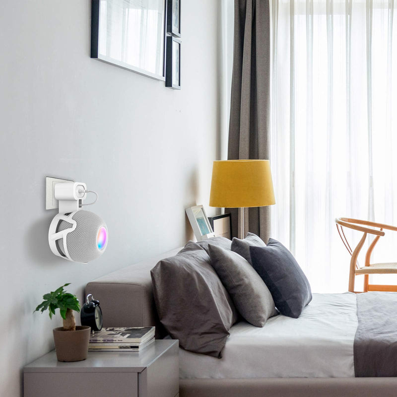  [AUSTRALIA] - CUHIOY Homepod Mini Wall Mount Holder, Homepod Mini Plug Mount with Cord Management, No Messy Wires or Screws, Perfect Space-Saving Accessories (White, 1 Pack) White