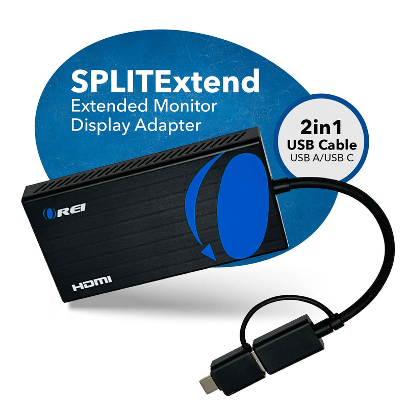  [AUSTRALIA] - OREI SplitExtend HDMI Splitter Extender for Dual Video Monitor Extended Display - USB & USB-C to HDMI Adapter 4K @ 30Hz Display 1 1080p Display 2 - Supports Windows, Mac OS Black