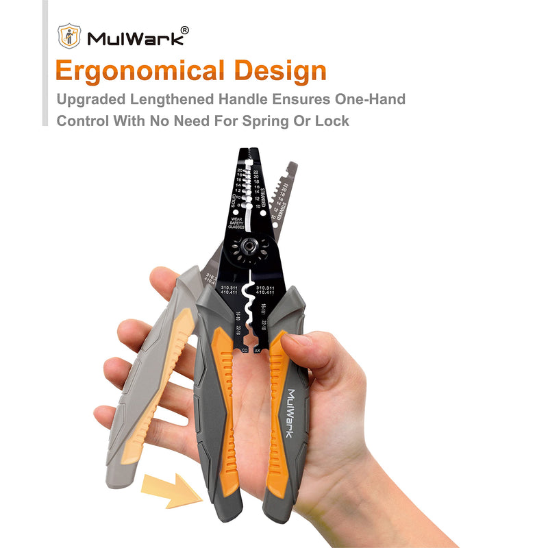  [AUSTRALIA] - MulWark 8" Heavy Duty Multi-Purpose Electrical Wire Stripping Tool (22 AWG - 8 AWG) Strippers, Snips, Crimpers & Pliers Insulated with Cutter, Best Tool For Professional Electrician - Upgraded