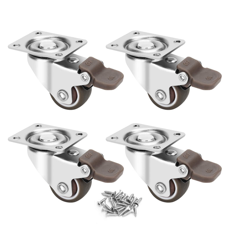  [AUSTRALIA] - 1-inch Casters Set of 4, Small Low Profile Caster with Locking Brake & 360° Plate, Total Loads of 100 LB Furniture Transfers Castor Wheels, Rubber Wheel to Protect The Floor or Carpet from Scratches.