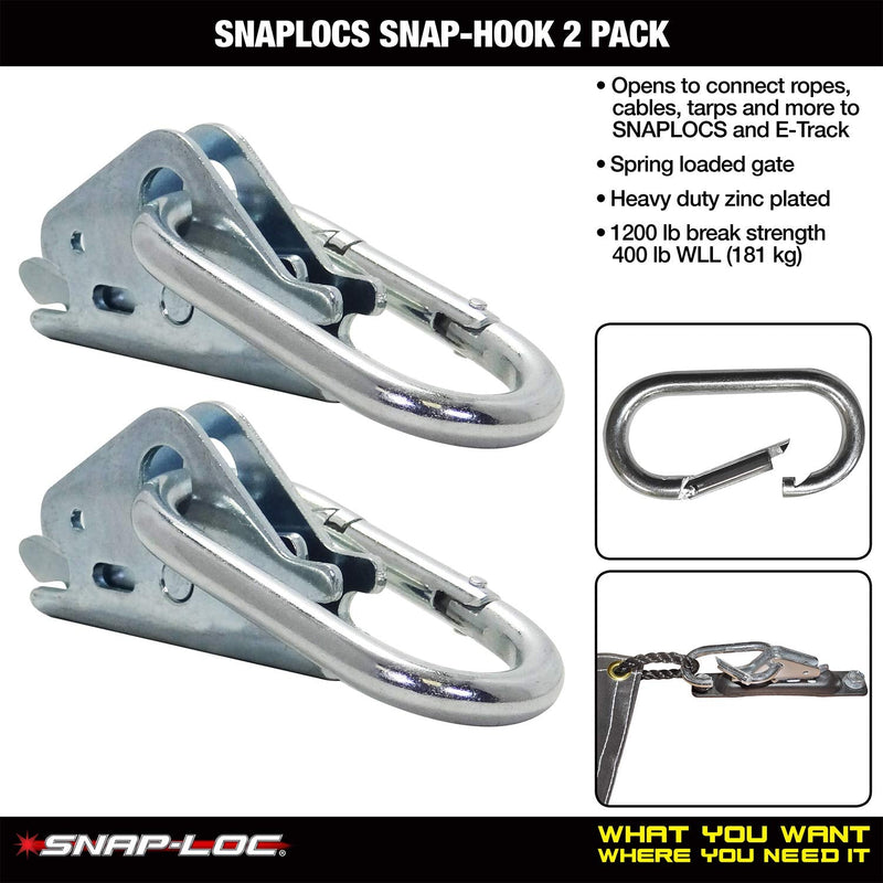  [AUSTRALIA] - SNAPLOCS SNAP-Hook 2 Pack Connects Rope, Cabel and Hook Straps to SNAPLOCS and E-Track