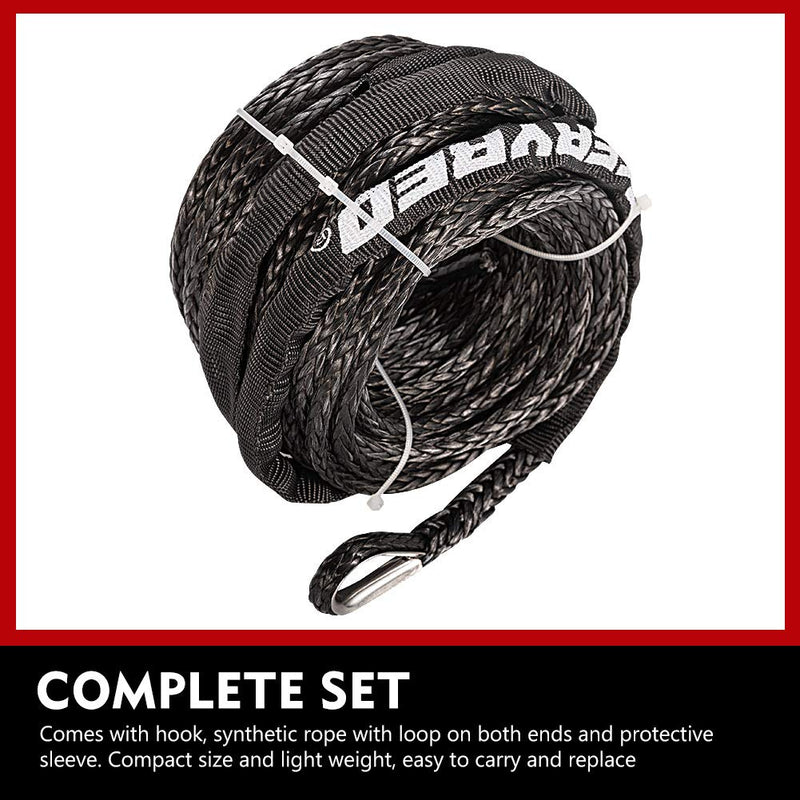  [AUSTRALIA] - Synthetic Winch Rope 3/16" x 50' - 8200 Ibs Winch Line Cable Rope with Protective Sleeve for 4WD Off Road Vehicle ATV UTV SUV Motorcycle, 1 Year Warranty 3/16" x 50' 8200 Ibs Synthetic Winch Rope Black