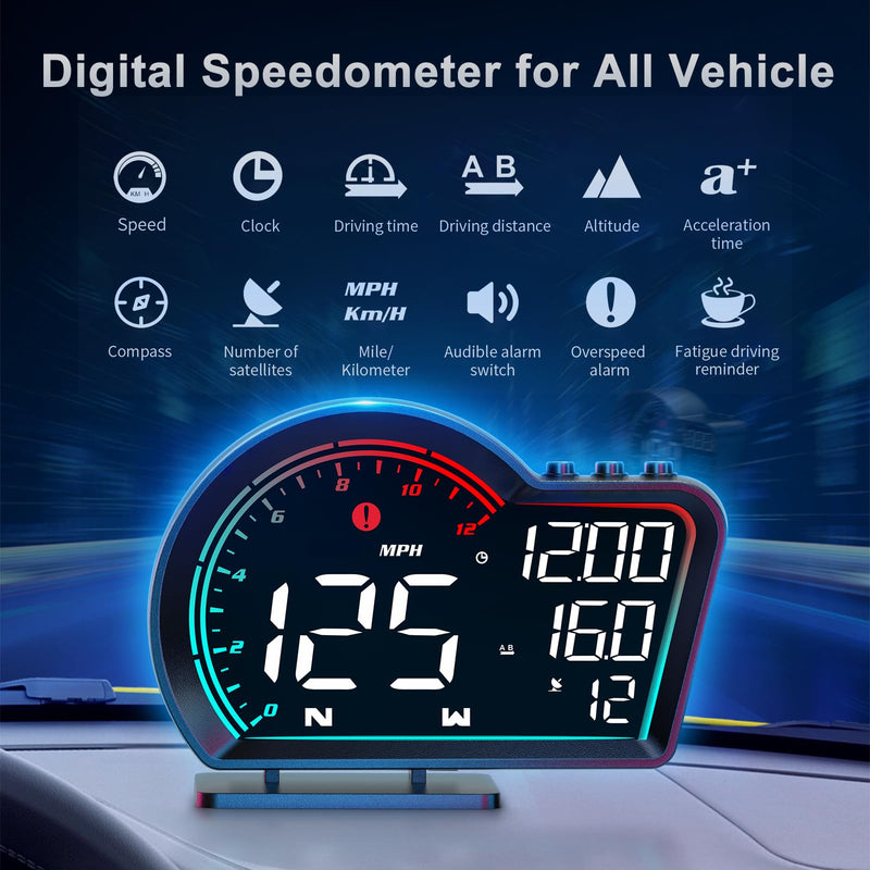  [AUSTRALIA] - SinoTrack HUD Digital GPS Speedometer for Car Universal Heads Up Display Oversize Screen Large LCD MPH Speedometer Speed Fatigued Diving Alert Over-Speed Alarm Compass for All Vehicle