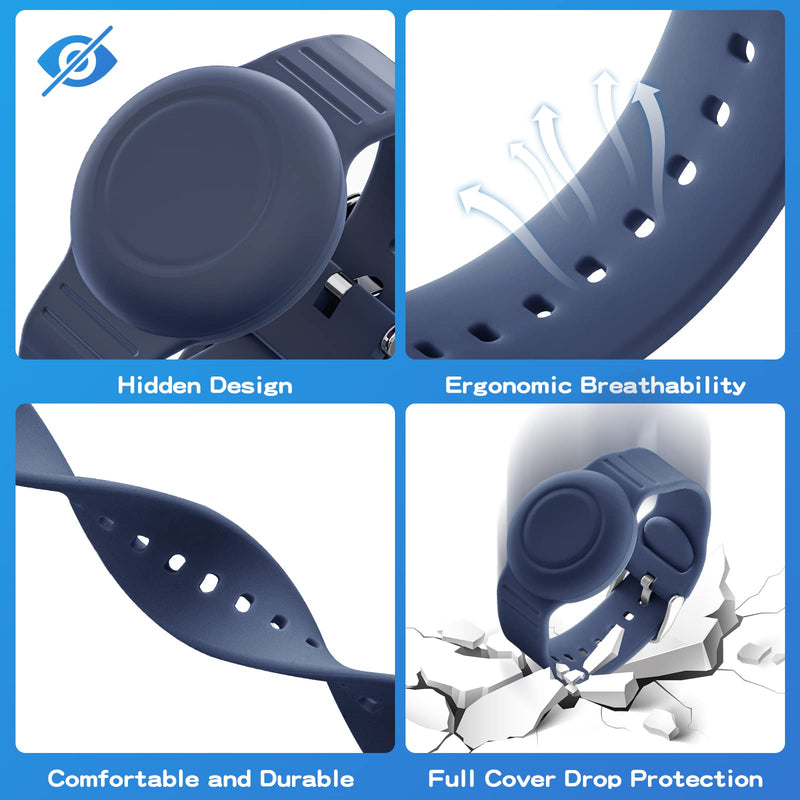  [AUSTRALIA] - Waterproof Air Tag Bracelet for Kids(2 Pack), Soft Silicone Air Tag Hidden Wristband Kids, Lightweight GPS Tracker Compatible with Apple AirTag Wrist Band for Child (Grey Blue & Navy Blue) Grey Blue & Navy Blue