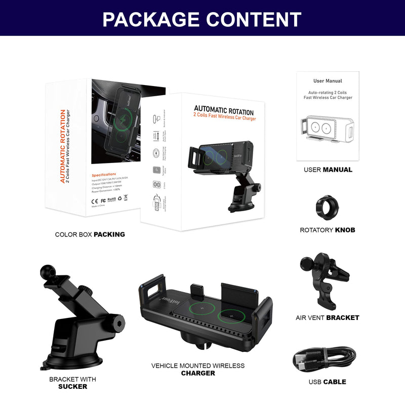  [AUSTRALIA] - Wireless Car Phone Charger, ioiFour Car Phone Mount, Auto-Rotating Dual Coils 15W Qi Fast Charging Car Phone Holder for Samsung Galaxy Z Fold/Flip 5/4/3/S23/S22, iPhone 14/13, Google Pixel Fold/6 Pro