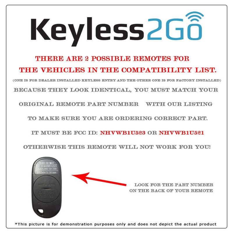  [AUSTRALIA] - Keyless2Go New Keyless Entry Replacement Remote Key Fob for Select Civic and Pilot That Use FCC NHVWB1U523 or NHVWB1U521 (2 Pack)