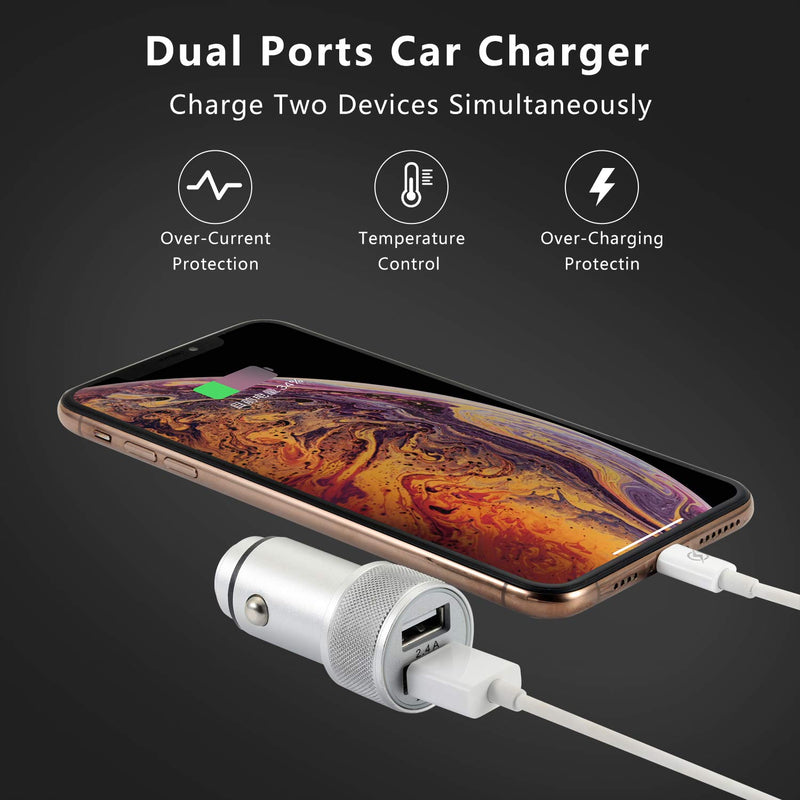 TIKALONG Car Charger Compatible with iPhone 11/12 /XR/XS/X/Pro Max 8/7/6/6S Plus 5S/5C/SE2, iPad Air Mini Pro (2.4A Dual Port USB Car Charger with 2X 3ft Charging Cable) (3in1 Pack) - LeoForward Australia