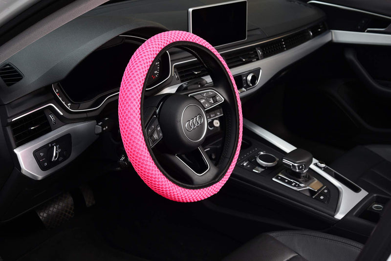 [AUSTRALIA] - KAFEEK Steering Wheel Cover for Women,Warm in Winter and Cool in Summer, Universal 15 inch, Microfiber Breathable Ice Silk, Anti-Slip, Odorless, Easy Carry, Pink