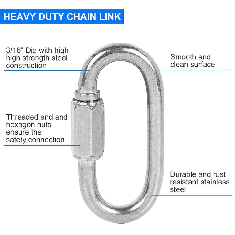  [AUSTRALIA] - 20Pack Quick Link 3/16”, Stainless Steel Chain Link, 330lbs Load Oval Locking Carabiner Keychain Connector, Small Threaded Quick Chain Clip for Pet, Backpacks, Key Ring, Dog Leash, Water Bottles