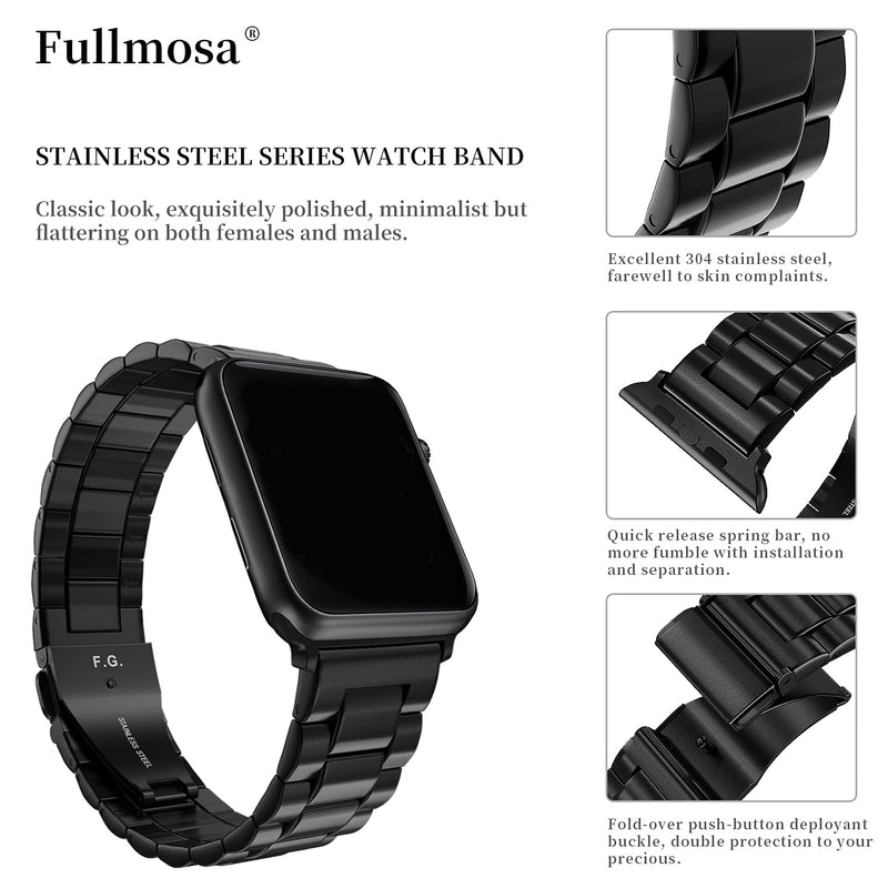  [AUSTRALIA] - Fullmosa Compatible Apple Watch Band 42mm 44mm 45mm 38mm 40mm 41mm, Stainless Steel iWatch Band for Apple Watch Series 7/6/5/4/3/2/1/SE, 38mm 40mm 41mm Black