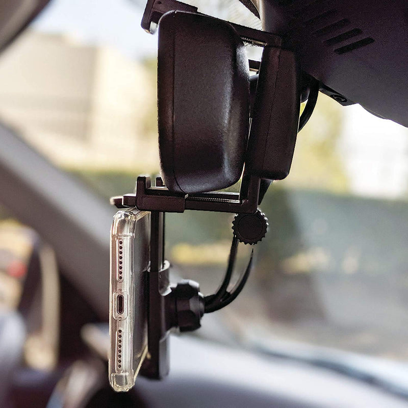  [AUSTRALIA] - Merkury Innovations Rearview Mirror Car Mount Grip Clip for Universal Smartphones, Multimedia Devices, GPS Units, Fits 3.5'-5.5' Screens, 270° Swivel, Rubberized Clips, iPhone/iPod, Samsung Galaxy