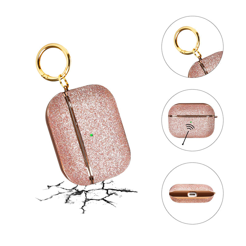MOLOVA Glitter Designed Compatible with AirPods Pro Case, Luxury Bling Leather with Mirror Surface Plating Hard Cover Shockproof Protective with Keychain for AirPod Pro (Pink Glitter) - LeoForward Australia