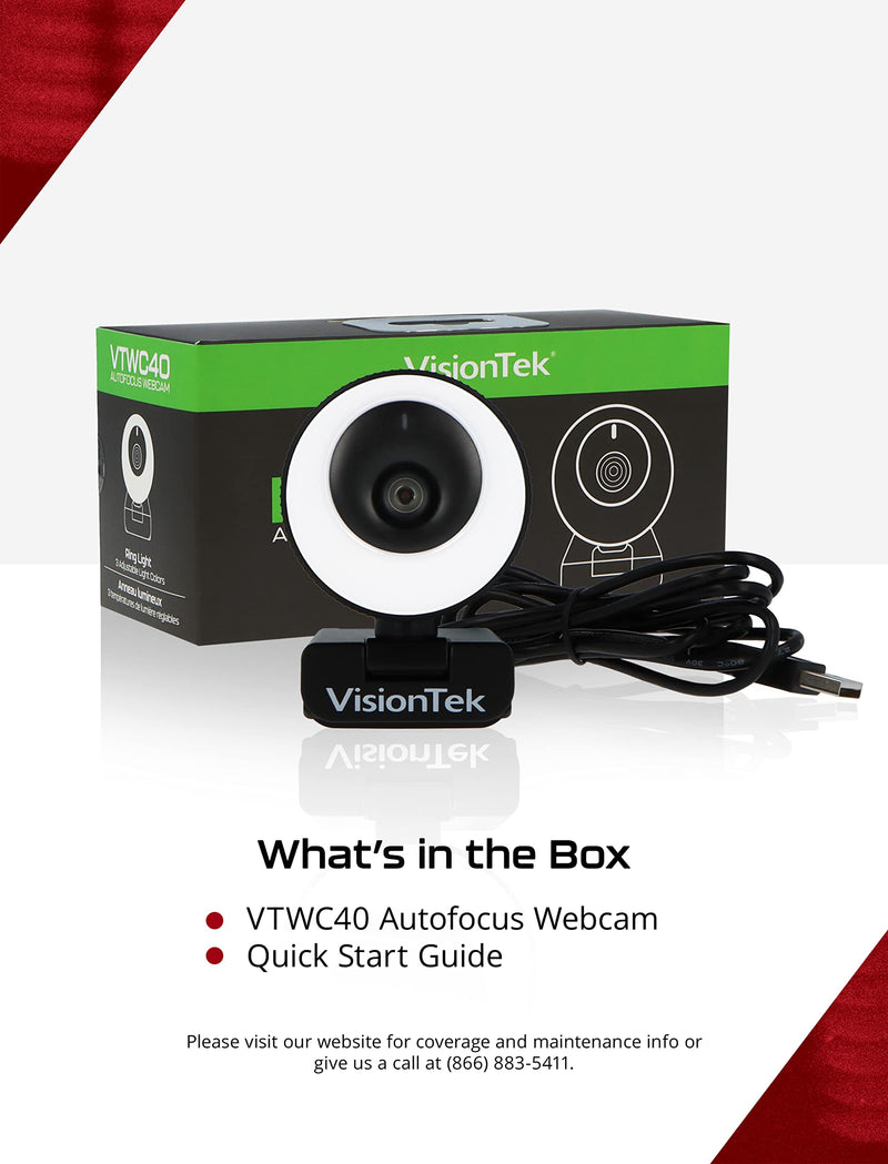  [AUSTRALIA] - VisionTek VTWC40 Premium Autofocus Full HD 1080P 60FPS Webcam, Chromebook, Computer Video Camera, Digital Dual Microphones, Privacy Cover, 96-Degree Viewing Angle, Work, Study, & Stream (901442)