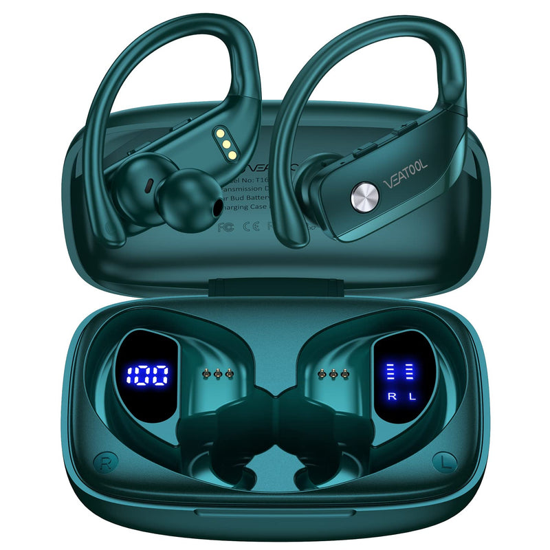  [AUSTRALIA] - Wireless Earbuds Bluetooth Headphones 48hrs Play Back Sport Earphones with LED Display Over-Ear Buds with Earhooks Built-in Mic Headset for Workout Green BMANI-VEAT00L