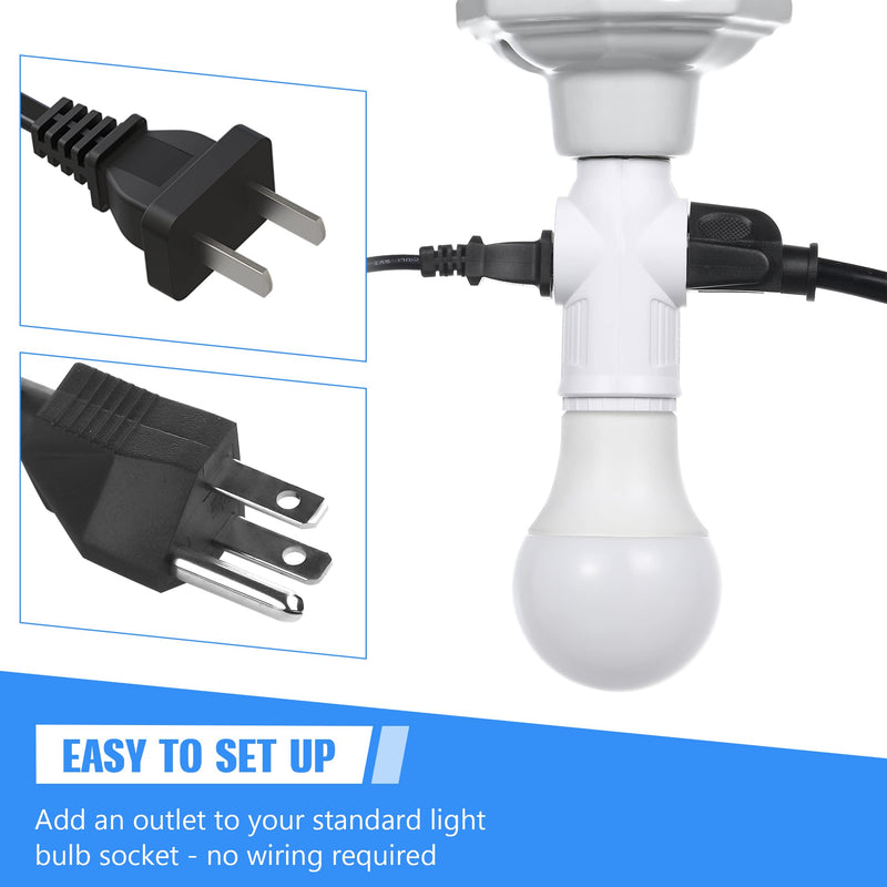  [AUSTRALIA] - 3 Prong Light Socket Adapter, E26 Light Bulb Outlet Adapter, Polarized Light Socket to Plug Adapter, White Light Bulb to 2/3 Prong Outlet Plug Splitter Converter for Garage Porch CCTV Camera (1 Piece) 1