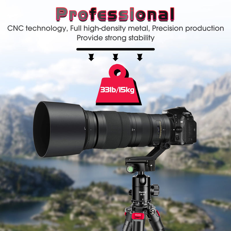  [AUSTRALIA] - Manbily Professional Tripod Ball Head,Super Long Lens Does Not Easy Nod or Sag,Rotate 360 Degrees,Quick Release Plate and Level Gauge,CNC Metal Aluminum,for DSLR,Camcorder,monopod,Up to 33lbs/15kg