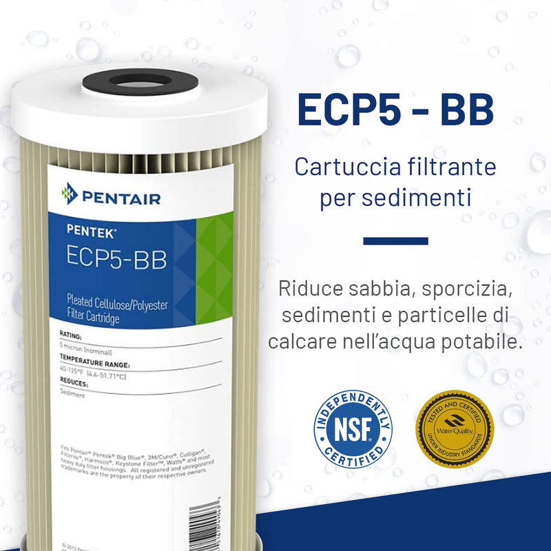  [AUSTRALIA] - Pentair Pentek ECP5-BB Big Blue Sediment Water Filter, 10-Inch, Whole House Heavy Duty Pleated Cellulose Polyester Replacement Cartridge, 10" x 4.5", White End-Cap, 5 Micron Pack of 1