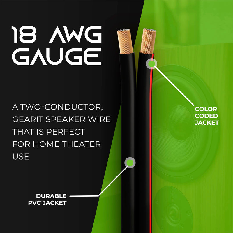  [AUSTRALIA] - 18AWG Speaker Wire, GearIT Pro Series 18 AWG Gauge Speaker Wire Cable (100 Feet / 30.48 Meters) Great Use for Home Theater Speakers and Car Speakers Black 100 Feet