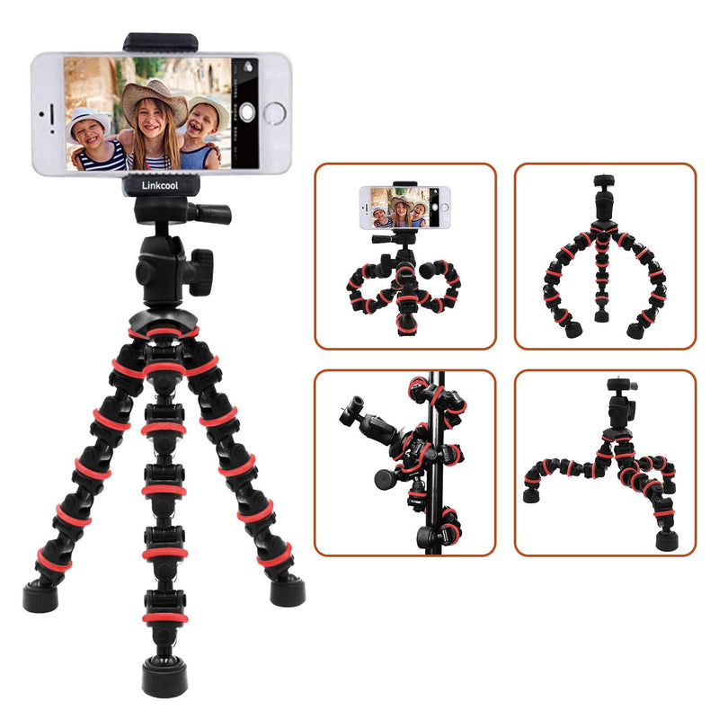  [AUSTRALIA] - Phone Tripod, Linkcool Octopus Tripod with Wireless Remote Phone Holder Mount Use as iPhone Tripod, Cell Phone Tripod, Camera Tripod, Travel Tripod,Tabletop Tripod for iPhone Gopro Red