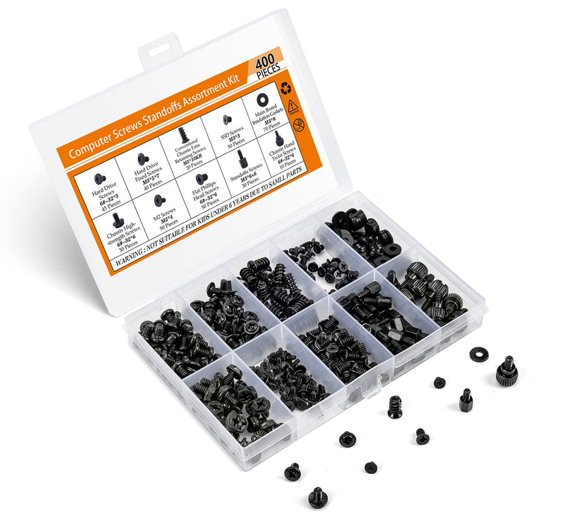  [AUSTRALIA] - 400PCS Motherboard Standoffs Computer Screws Assortment Kit for Motherboard PC Fan HDD Power Supply SSD Hard Drive Graphics PC Case, Motherboard Mounting Screws for DIY PC Building and Repair 400PCS