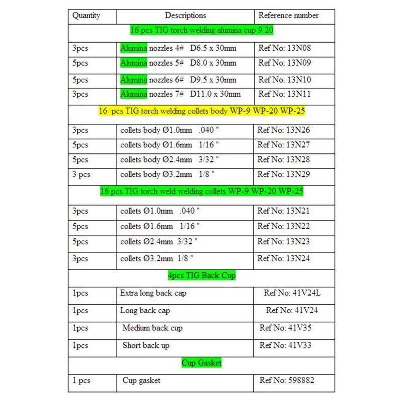  [AUSTRALIA] - Welding Torch Parts,53pcs TIG Welding Torch Body Parts Gas Lens Nozzle Collet Cup Kit for WP-9 20 25