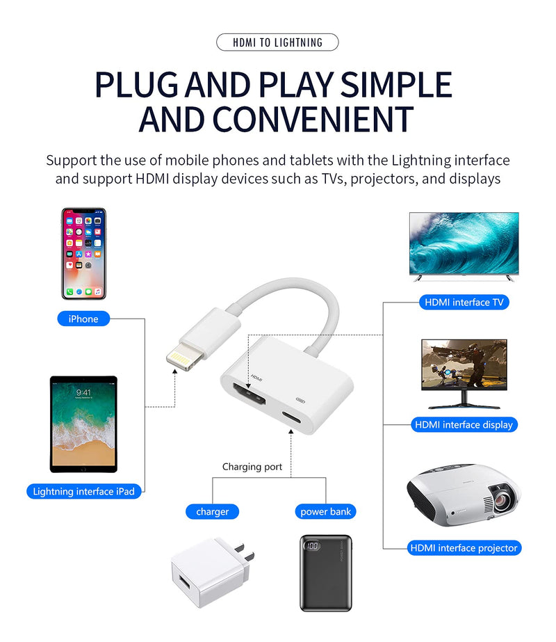  [AUSTRALIA] - Lightning to HDMI Adapter for TV Compatible with iPhone 12 13 pro max Splitter Digital AV Female Port Converter and Charging Connector Cord Projector Monitor Sync Screen Ipad Mini Apple MFI Certified