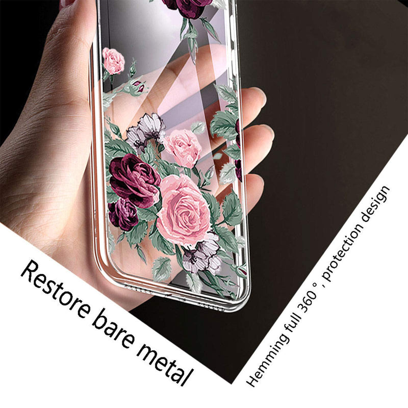  [AUSTRALIA] - HHUAN Phone Case for TCL A3X A600DL (6.0"), 2 Pcs Shockproof Soft Silicone Bumper Shell, [Ultra-Thin ] [Anti-Yellowing] Clear Back Cover for TCL A3X A600DL - Clear + Rose Flower