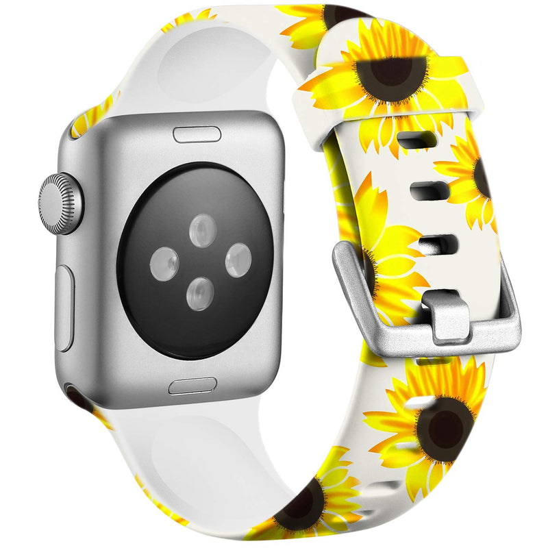  [AUSTRALIA] - Laffav Compatible with Apple Watch Band 41mm 40mm 38mm 45mm 44mm 42mm for Women Men, Soft Silicone Sport Pattern Replacement Strap Compatible with iWatch SE Series 7 & Series 6 5 4 3 2 1 Big Sunflower 38/40/41MM S/M