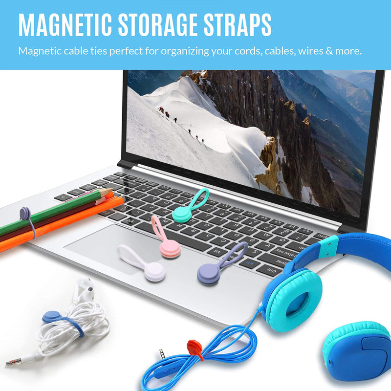  [AUSTRALIA] - Magnetic Cable Ties 10 PCS Reusable Cable Organizers Earbuds Cords USB Cable Manager Keeper Wrap Ties Straps Bookmark Clips Whiteboard Noticeboard Fridge Magnets for Office, School, Home Organization