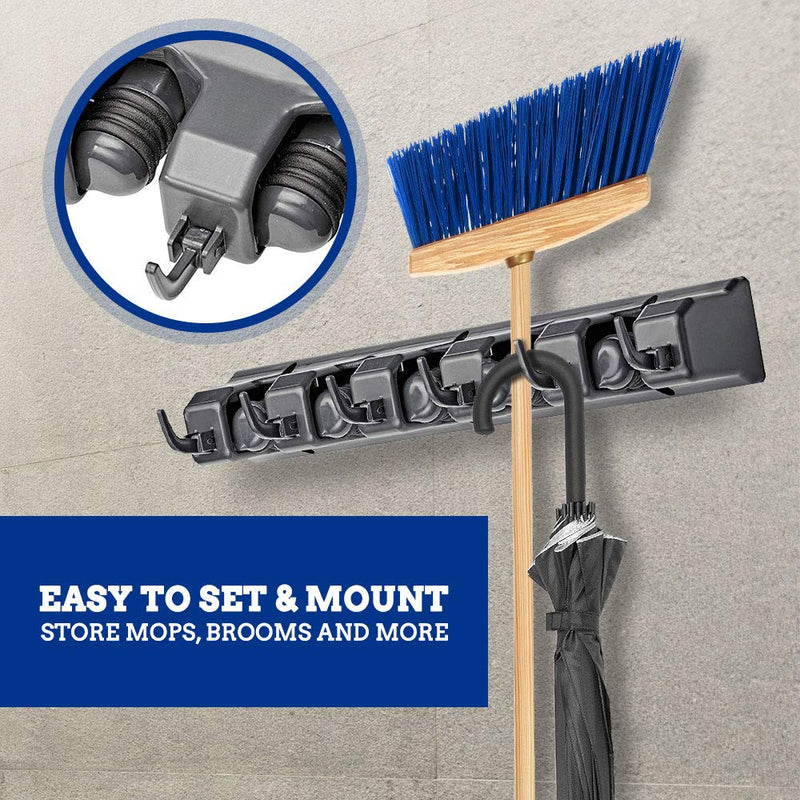 Alpine Industries Mop and Broom Holder 5 Slots 6 Hooks – Durable, Wall Mounted Cleaning Tools Rack Hanger for Home Kitchen Garden Garage Basement Use, 6 Hooks - LeoForward Australia