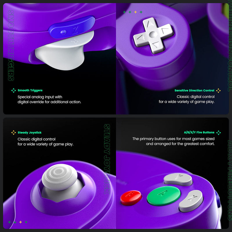  [AUSTRALIA] - Gamecube Controller, Classic Controller Gamepad Compatible with Nintendo Wii, Upgraded - 2 Pack | Pink&Purple