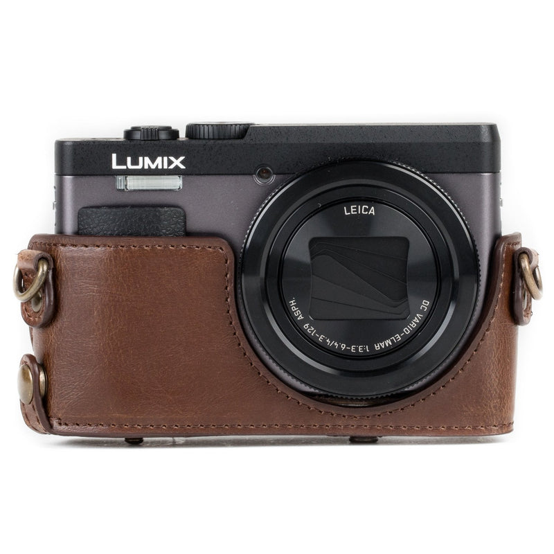  [AUSTRALIA] - MegaGear MG1259 Ever Ready Leather Camera Case compatible with Panasonic Lumix DC-ZS80, DC-ZS70, DC-TZ95, DC-TZ90 - Dark Brown