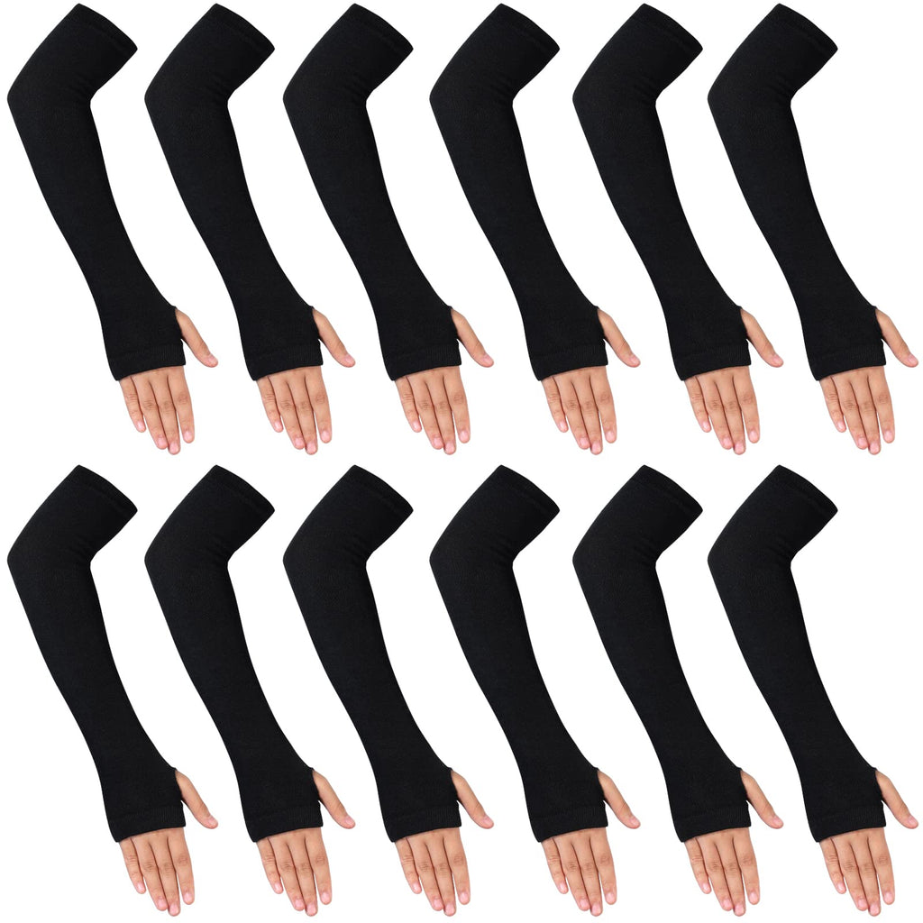  [AUSTRALIA] - 6 Pairs Black Thumb Hole Arm Warmers for Women, Knit Long Stretchy Sleeve Fingerless Gloves